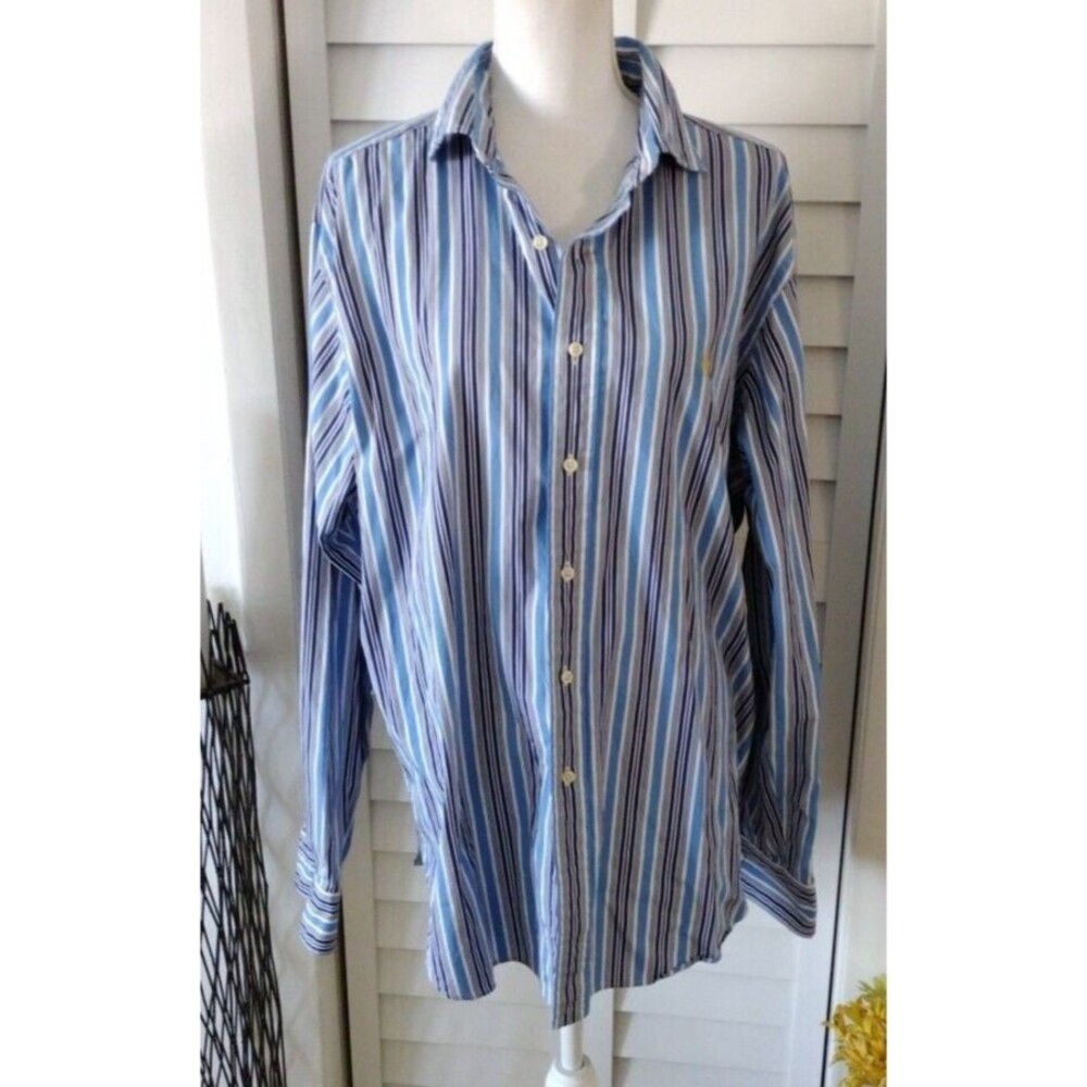 Polo Ralph Lauren Stanton Fit blue striped long sleeve button down shirt XL